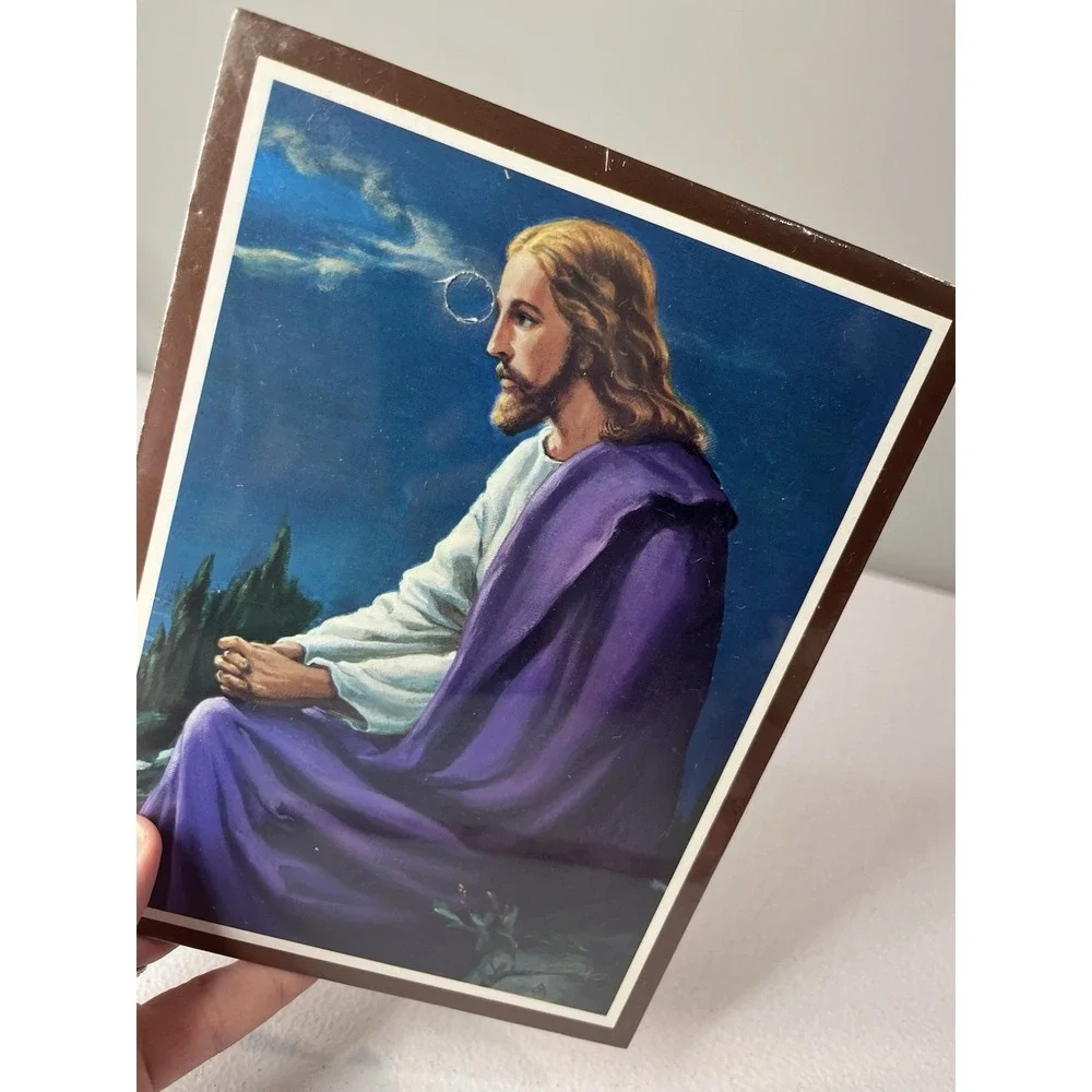 Vtg Picture Of Jesus Wall‎ Plaque MCM Decor Religious